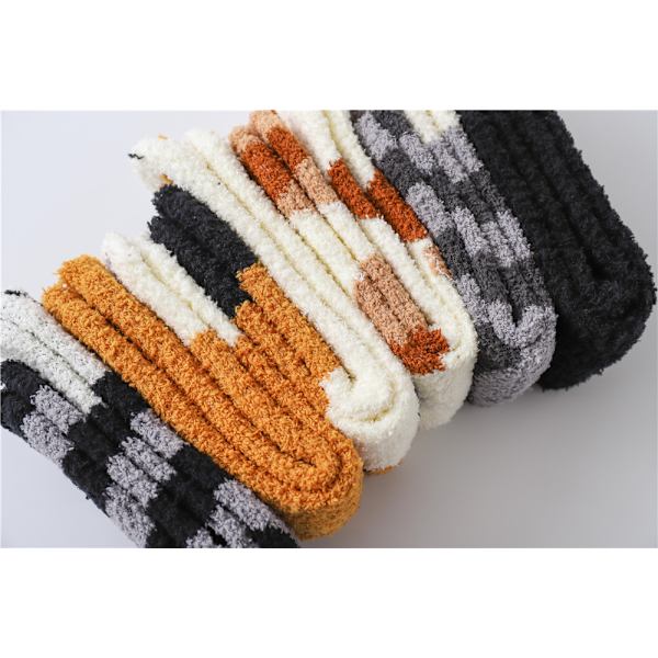 6 par korallfleece-strumpor med kattfotavtryck, fluffiga sovstrumpor med varmt fleecefoder