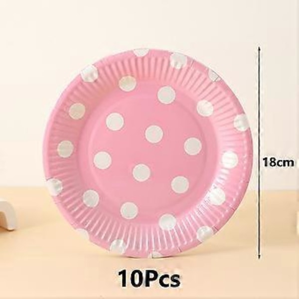 10 st Festartiklar 7 Tum Prickig Papperstallrik Tårtfat Engångs Grilltallrik (Rosa)