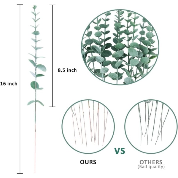 24 stk. Kunstig Eucalyptus, Kunstig Eucalyptus Blad, Kunstig