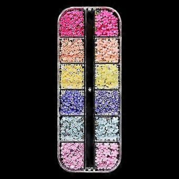 12 Fack 3D Harts Blomma Nageldelar Dekoration Blandade Stålpärlor Ädelstenar Berlocker Nageltillbehör Professionella Nageltillbehör