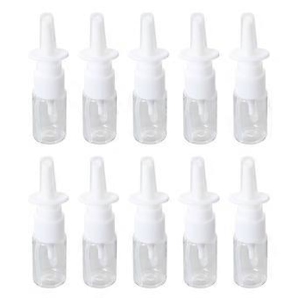 10 st 10 ml Portabla Nässprayflaskor Rinit Återfyllningsbara Fin Mist Tomma Sprayflaskor (10M Transparent Platt Skuldra Flaska + 18R Direktinsprutning)