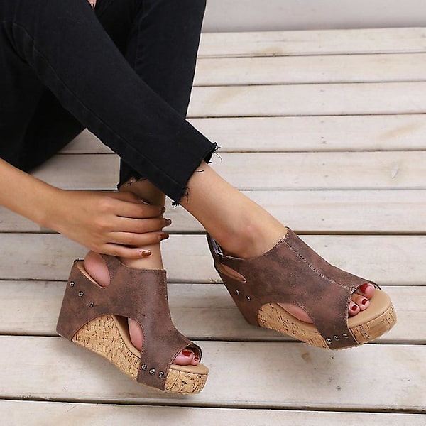 Kilesandaler Dame Chunky Sandaler Tykk Såle Nagle Sandaler.42.Brun