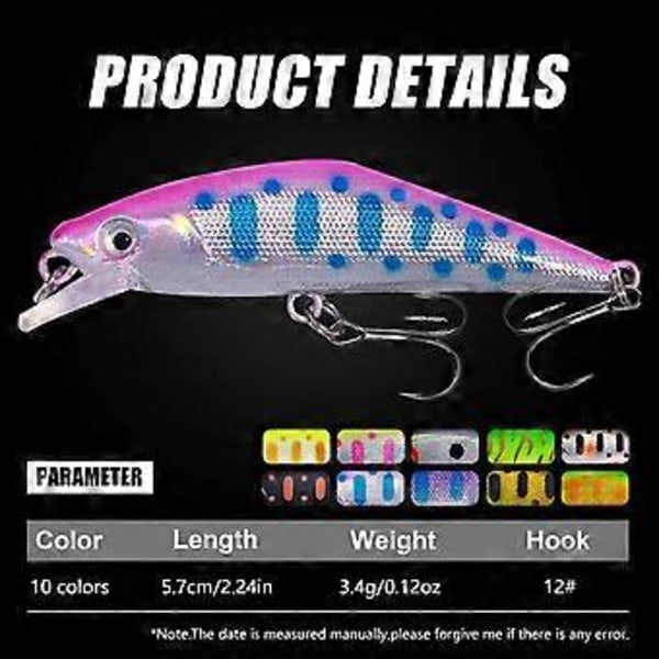 5,7 cm 3,4 g Microbe Road Lokkemad Langsomt Synkende Minnow Falsk Agn