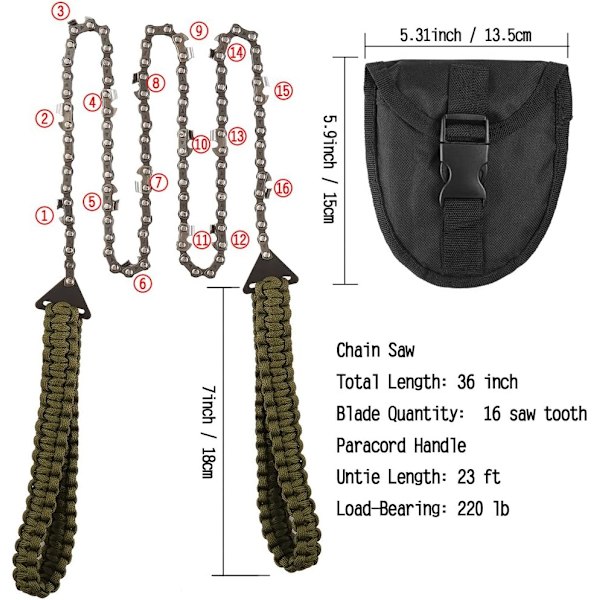 Fickkedjesåg med Paracord-handtag Fällbar kedjehandsåg (36 tum)