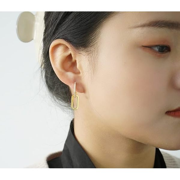 Pave Cubic Zirconia Konvertibla Länkörhängen för Kvinnor 14K Guld Ho