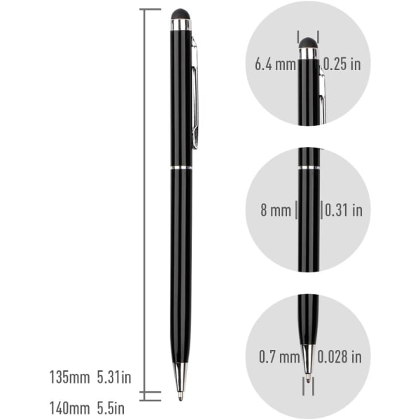 Sett med 12 styluspenner og blekkpenner, 2 i 1 Universal Capacitive