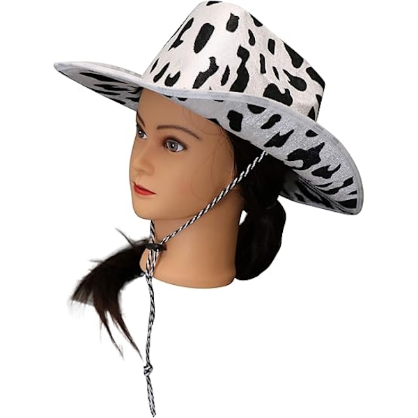 Cowboy Hat Sjov Ko Print Hat - Unisex Sort og Hvid Cowboy Hat