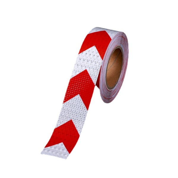 Röd och vit pil reflekterande tejp 5cm bred * 25m lång, används för