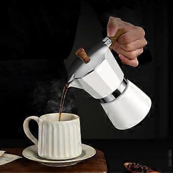 Bärbar Moka Kaffebryggare i Rostfritt Stål med Jämn Uppvärmning, Bärbara Kaffekokare för Perfekt Smakextraktion