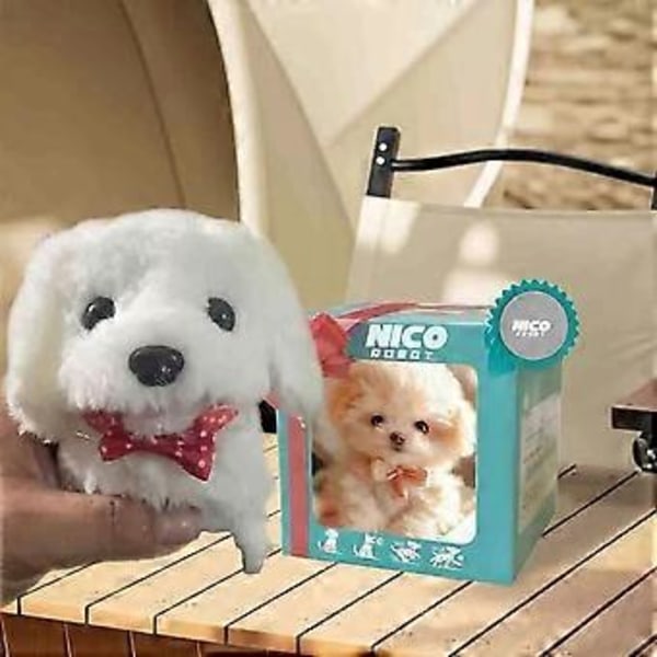 Nico Robot Hund, Min Realistiske Robot Hvalpe Dukke, Sødt Interaktivt Plyslegetøj Der Opfører Sig Som En Rigtig Hvalp White