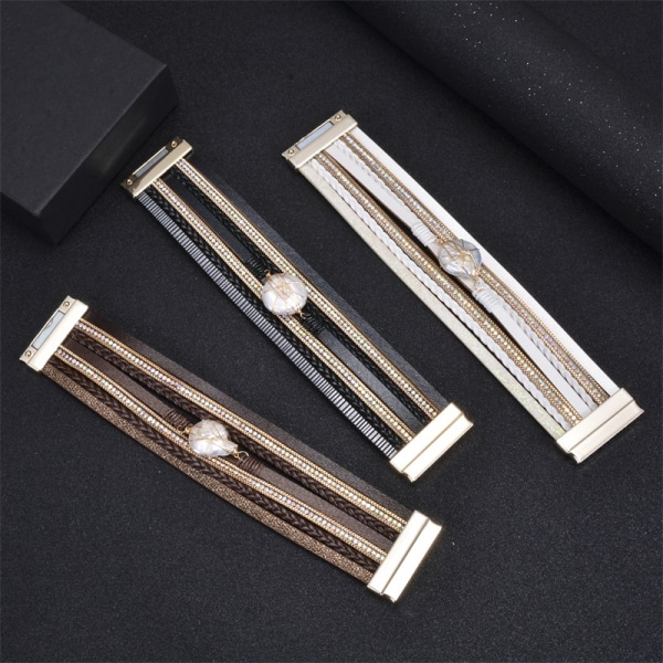 Læder Wrap Armbånd Multilayer Flettet Armbånd Boho Manchet Brace