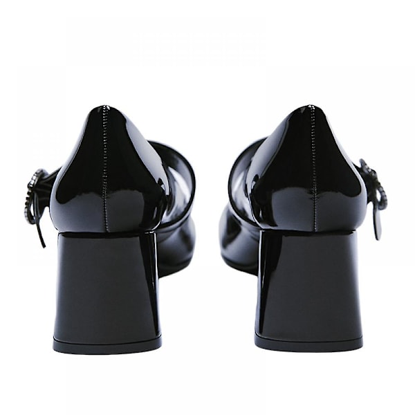 Italiensk design Mary Jane sko Kvinner Hepburn Black Shoes Vintage Square Toe sko Dinner Party Dress sko.36.
