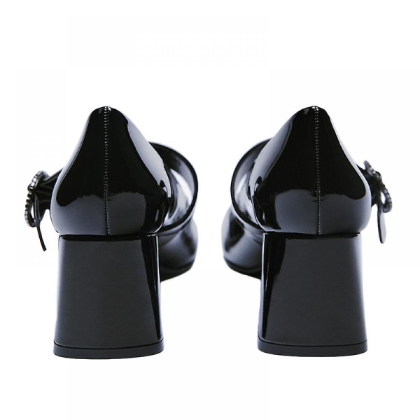 Italiensk design Mary Jane sko Kvinner Hepburn Black Shoes Vintage Square Toe sko Dinner Party Dress sko.40.