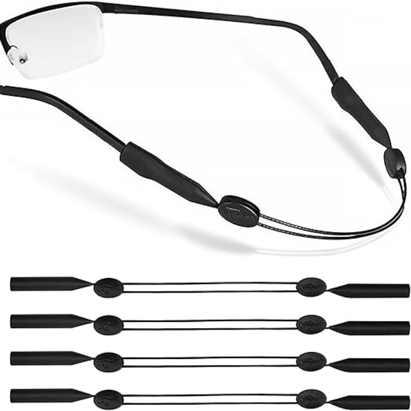 4-Delt Sportsbrille Stropp, Brillesnor, Solbrille Ramme Stropp, Justerbar Anti-skli Stropp, Unisex Brillesnor, Svart