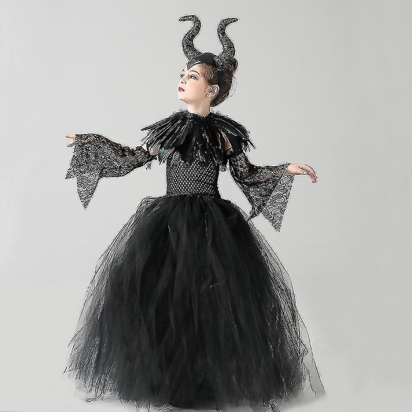 Maleficent Evil Dark Queen Halloween Girls Costume Deluxe Black Glam Klänningar Barn Balklänning Robe Barn Cosplay Kläder I.Maleficent 10.6-7T