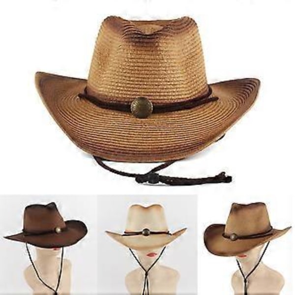 Western Cowboyhatt i Halm, Halmhatt, Westernhatt i Halm för Män, Resehatt, Outsider-hatt, Fedora-hatt i Halm, Panama-hatt i Halm, Beige Beige