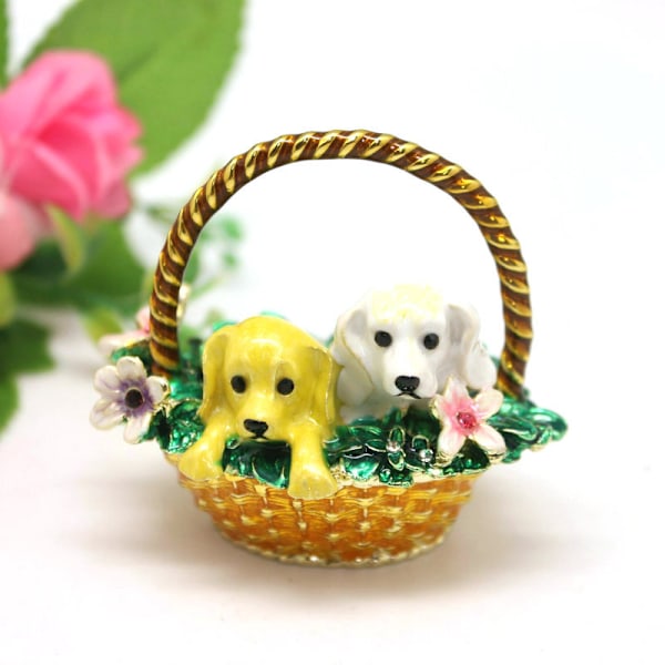 Hvalpeblomsterkurv pynteboks hengslet rhinestones juvelert malt