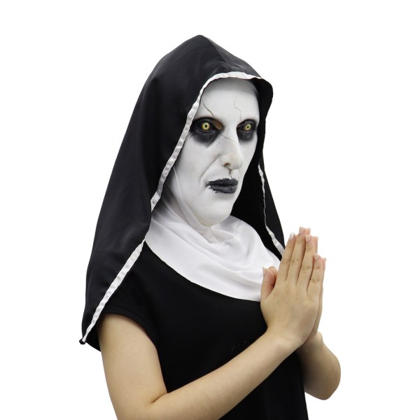 Nun Scary Latex Maske, Halloween Party Scary Fuld Hoved Kostume Ma