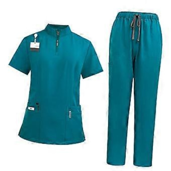 Skrubbsett myk topp og joggebukser for dyrepleier skjønnhetssalong SPA kosmetologi (lyseblå L) Light Blue L