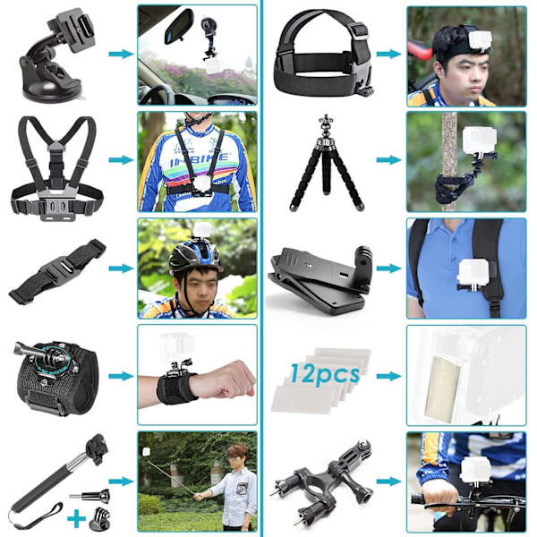 50 in 1 toimintakameran lisävarustepaketti, yhteensopiva GoPro Hero10/