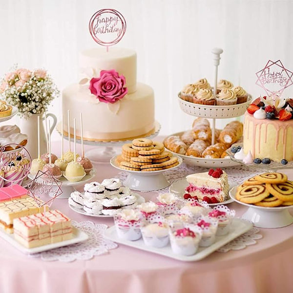 6-pakkauksen Onnellinen Syntymäpäivä Kakku Lisäosa (Ruusukulta), akryyli cupcake i
