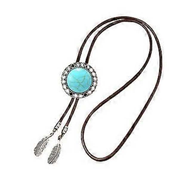 Unisex Vintage Kukka-aiheinen Kivinen Sulka Riipus Bolo Solmio Nahkainen Köysi Kaulakoru Paita Kaulusketju Cowboy Kaulakoru Gear flower brown ro