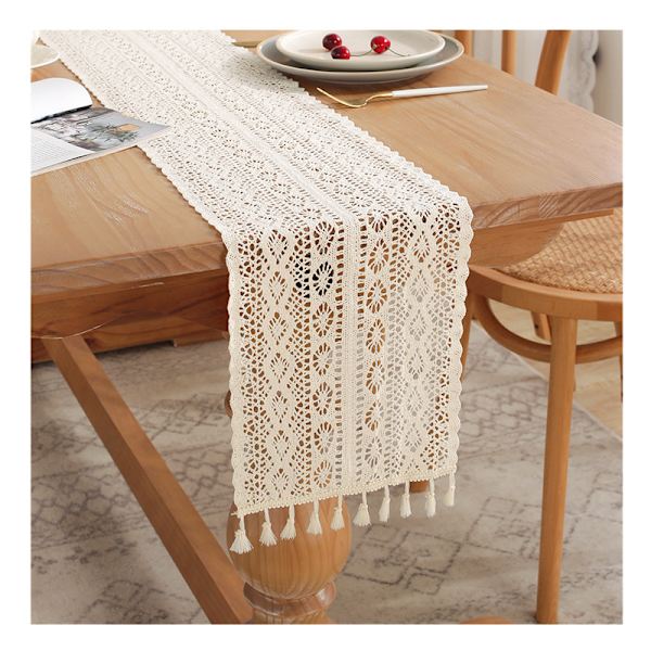 1 kpl beige macrame pöytäjuoksija, 24 x 180 cm vintage pitsi pöytäjuoksija