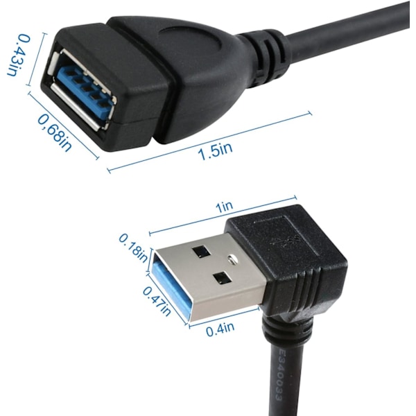 USB 3.0 Forlængerkabel - Op & Ned Vinkel - Han til Hun - 2 Pak