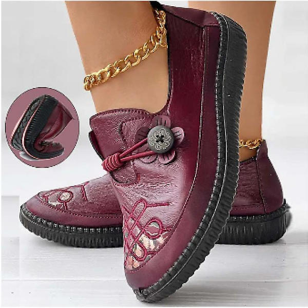 Dame flade slip-ons bløde sko komfort broderede sko daglige flade hæl runde tå elegante afslappede gummi loafer.40.