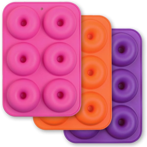 3 pakke 6 hulrums silikone donutforme, non-stick, fødevaregodkendt silikone