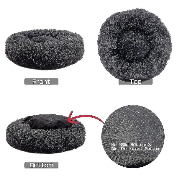 Vaskbar Beroligende Komfortabel Donut-stil Plysj Kjæledyr Katt Eller Hundeseng. XL 80cm. Mørk Grå Dark Grey XL