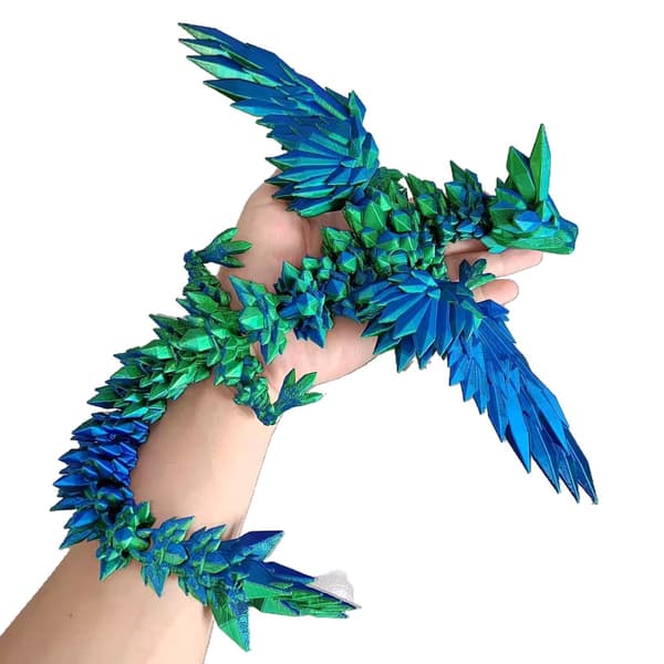 3D-printet Vinget Flygende Drage, Drageegg Sett Arrangement Figur (Silke Blå Grønn + Drageegg)