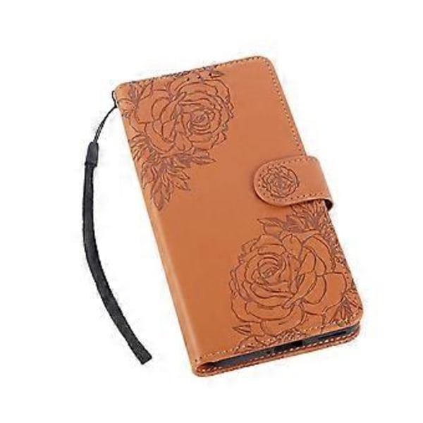 Fodral för Samsung Galaxy A06 4G Rosblomma PU Läder Plånbok Telefonfodral med 3 Kortplatser Brown
