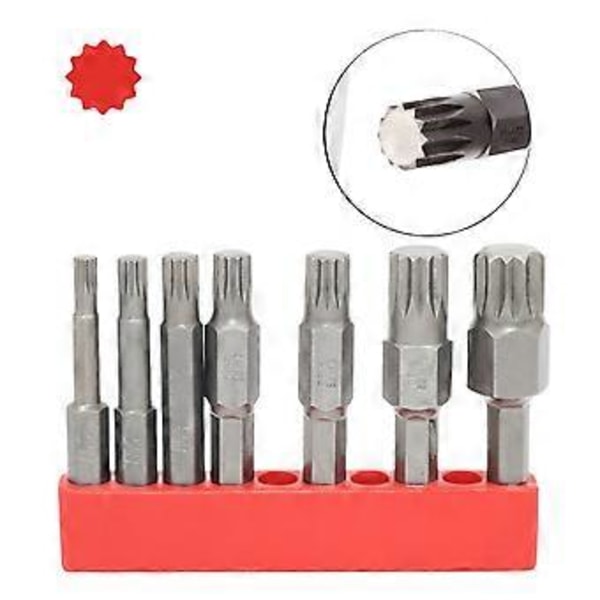Sæt med 7 Industrielle Magnetiske Torx Skruetrækkerbits Kvalitetsstål Manipulationssikre Stjernebits M 4-12 Størrelsesområder