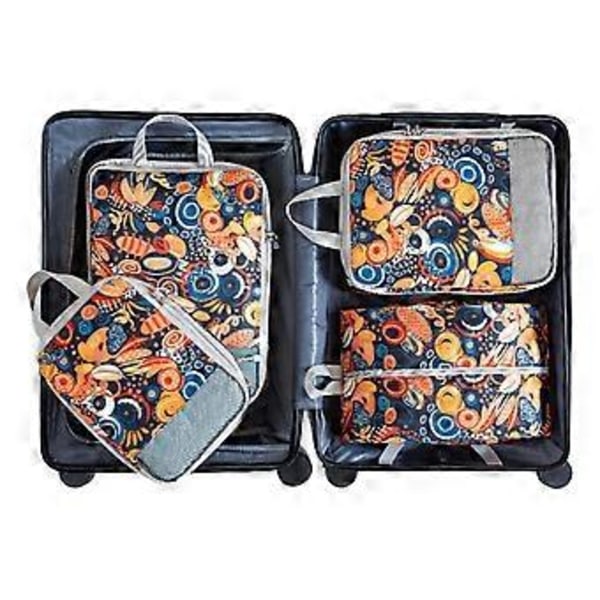Pakke med 4 effektive organiseringsposer for koffert, delikat trykk, kompresjonskuber for plassbesparende reise 1