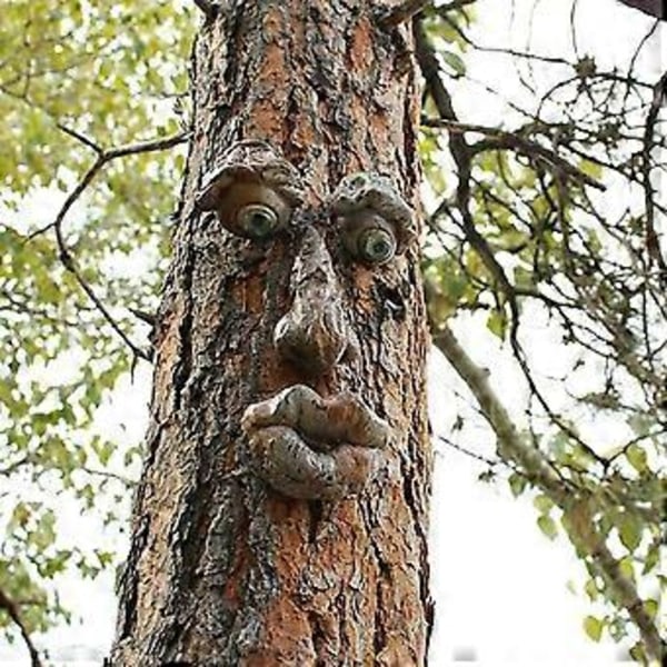 3D-kunstdekorasjoner i form av et treansikt - Morsom skulptur av et gammelt mannsansikt - Hagedekorasjon (B)