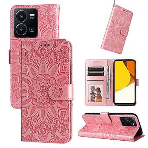 Auringonkukka Nahkainen Puhelinkotelo vivo Y35 4G / Y22s / Y22 -malleille Rose Gold
