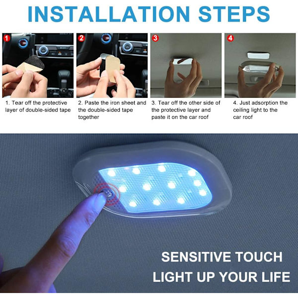 Bil LED Indvendig Loftslys, USB Genopladelig 8 Farver LE