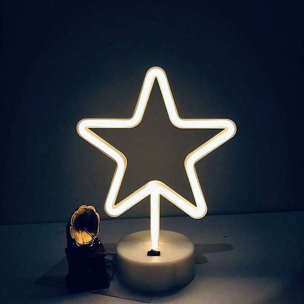 Varmvit Stjärnformad LED Neonlampa med Bas, USB-driven, Hem