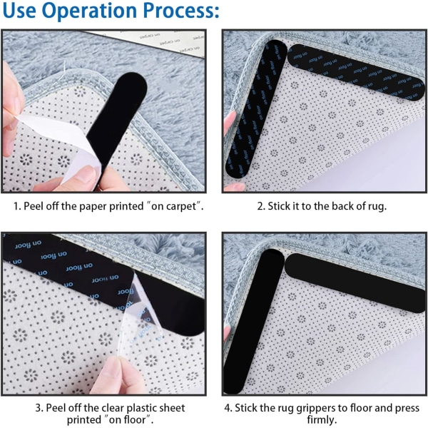 Gripere for teppe, 8 stk Sklisikker Gjenbrukbare vaskbare bånd for område