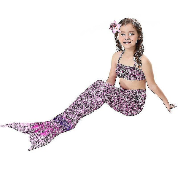 Kids Girls Mermaid Tail Bikini Set Swimwear Swimsuit Swimming Costume -allin.9-10 Years.Purple