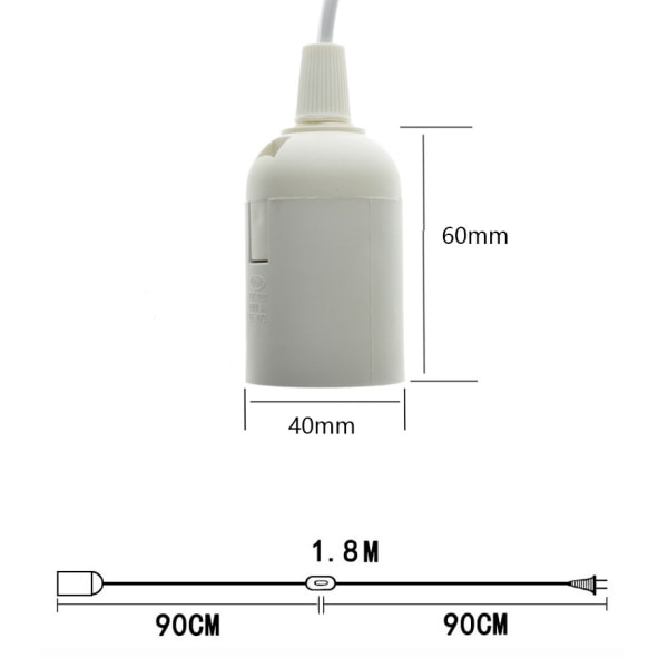 E27 Pendellampeholder 3,5m E27 Fatning med Ledning til Salt