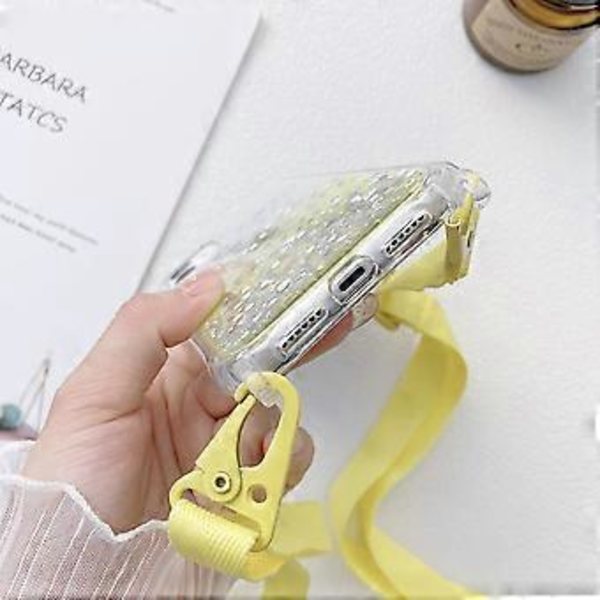 Glitter-liukuvärjätty puhelinkotelo, sopii iPhone 13 Promax -puhelimelle, läpinäkyvä puhelinkotelo leveällä crossbody-kaulanauhalla, keltainen