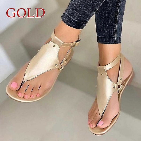 Damesandaler 2023 Sommer Utendørs Strand Flip-flop sandaler Solid mote Gladiator Sandaler Dame Flats Uformelle damesko.38.3