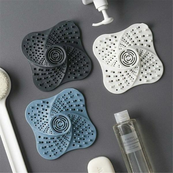 Anti-Block Bathroom Shower Drain with Suction Cup (Black)