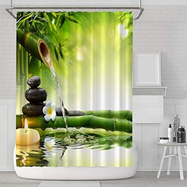 180x180cm (Grøn Bambus), Vandtæt og Mugbestandig Bruseforhæng