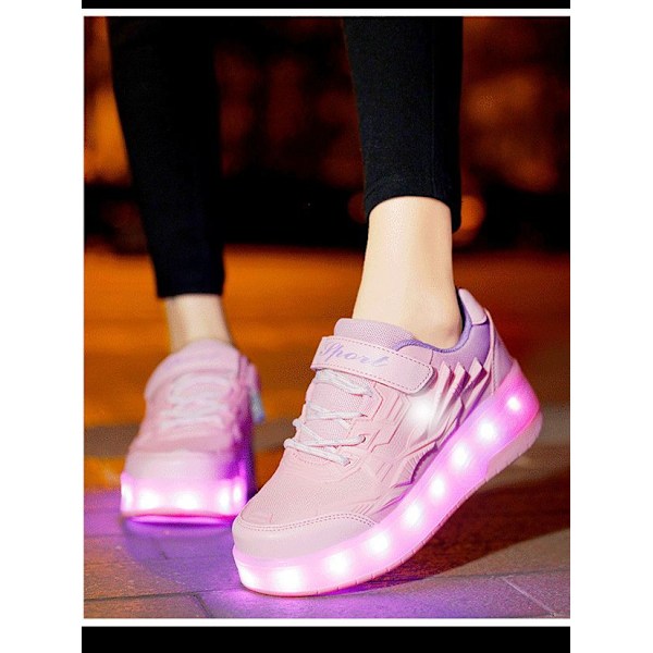 Børnesneakers Dobbelthjulede Sko LED Lys Sko Q7-yky.29.Pink Pink 29