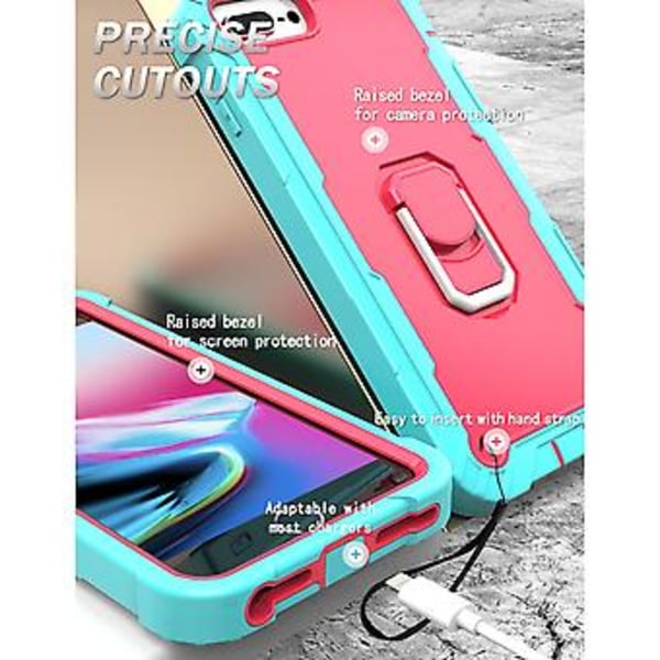 PC + Gummiskal för iPhone 8 Plus / 7 Plus Mint Green   Rose Red