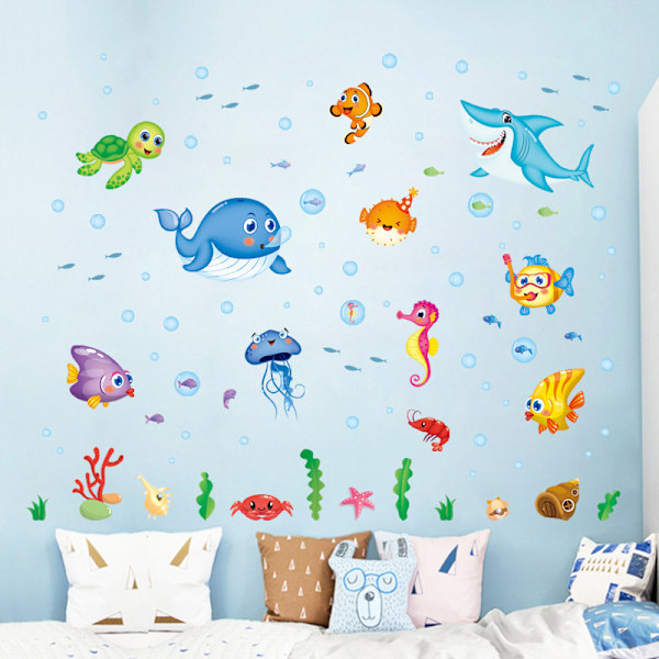 Under the Sea Barnväggsdekaler för Barn Havsdjur Delfin Fisk Självhäftande