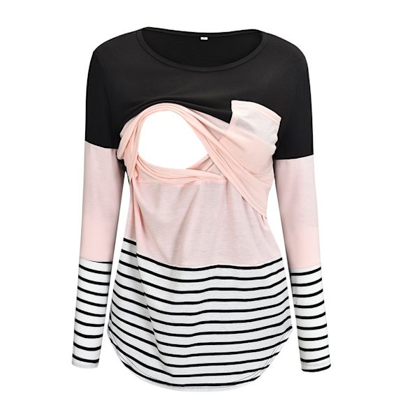Amning T-shirt Färgblock Maternity Kortärmad Topp Bre